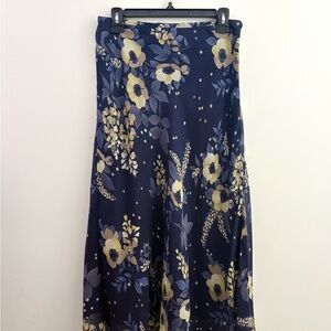 Floral Navy Blue Silk Skirt